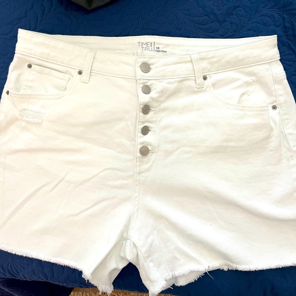 Women’s white denim high waisted cut off shorts size 18 from Time and Tru.